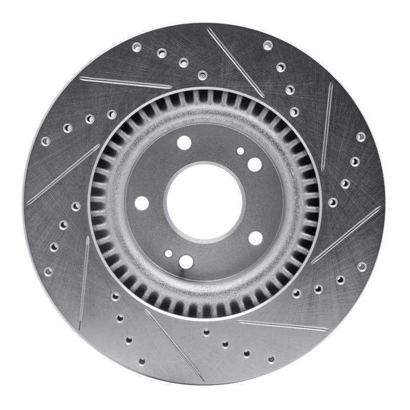 Hyundai TUCSON Brake Rotor (1) - Front Left - R1 Concepts - Drilled & Slotted - Silver - `11-`25